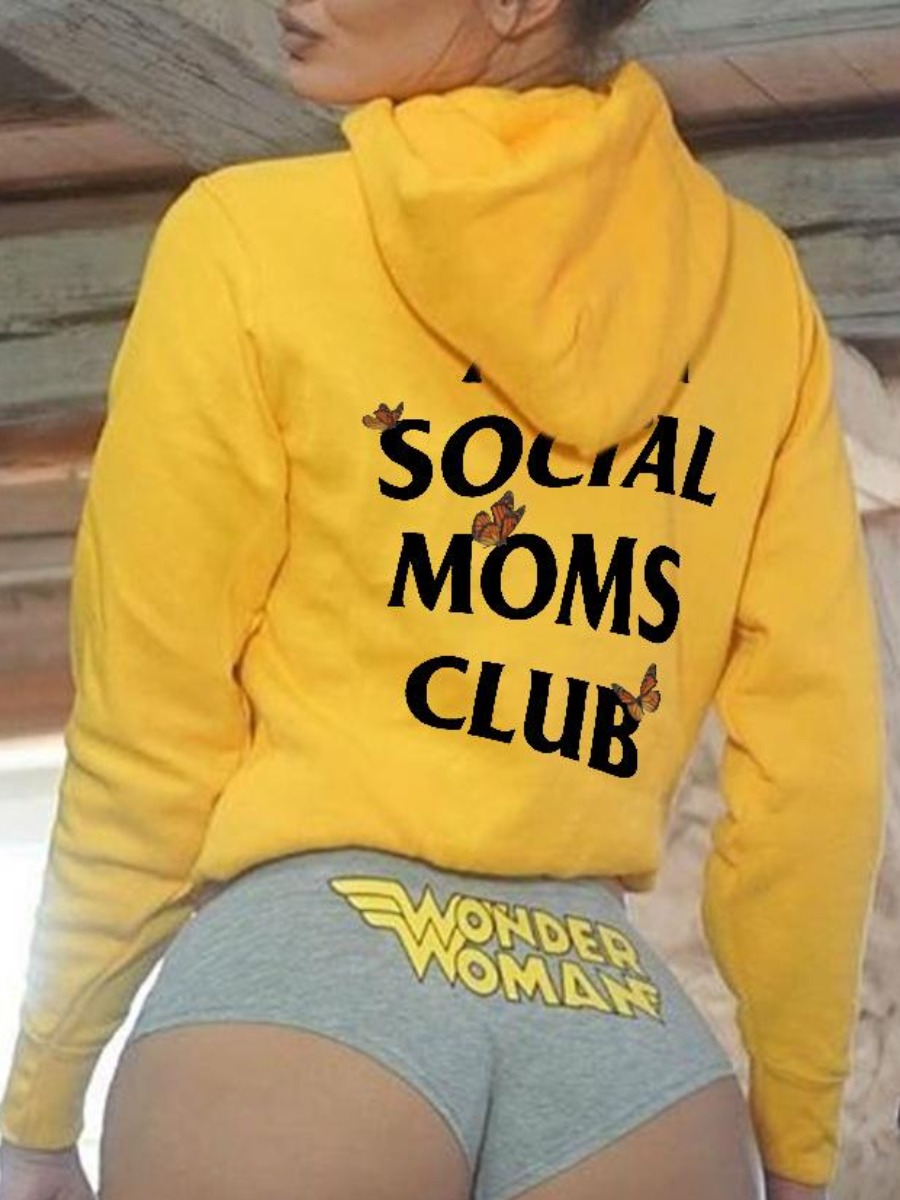 

LW Letter Print Pullover Hoodie, Yellow