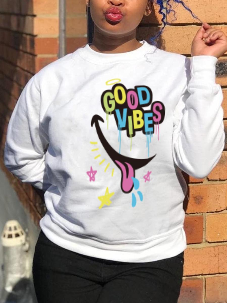 

LW Letter Print Pullover Sweatshirt, White