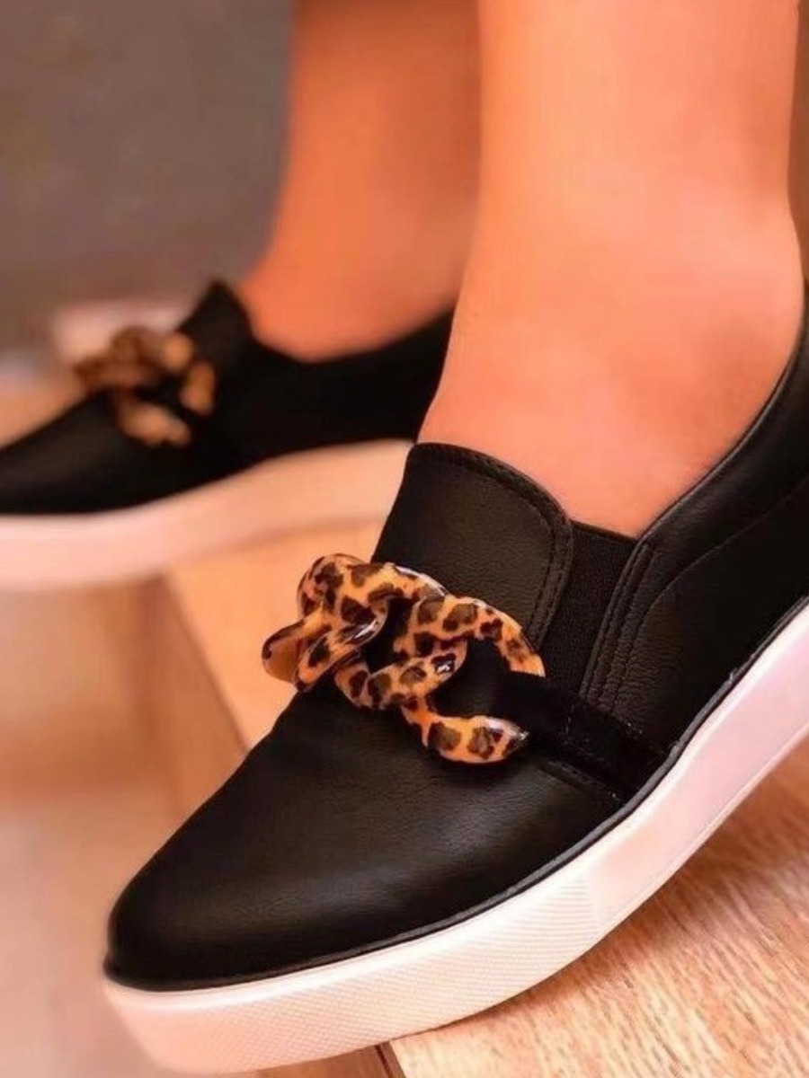 

LW Leopar Chain Decor Flats, Black