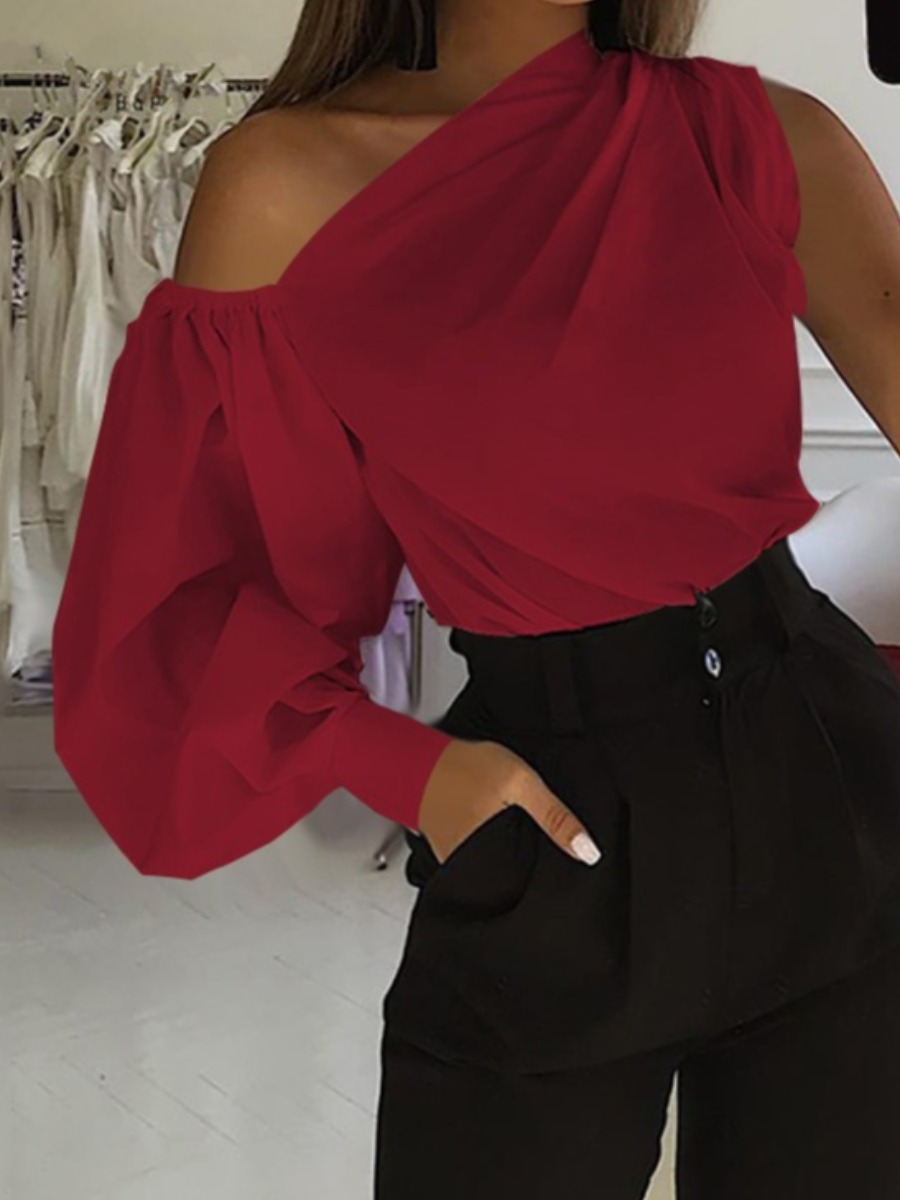 LW One Shoulder Fold Design Blouse