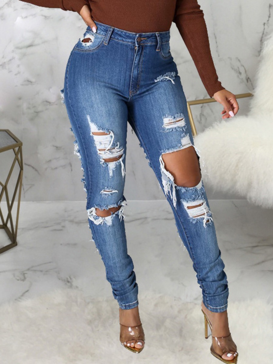 LW Ripped Slant Pocket Skinny Jeans, Blue