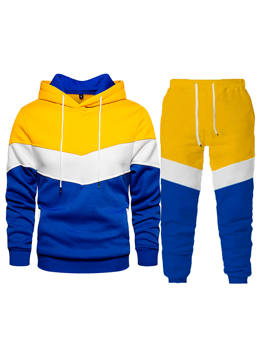 

LW Men Drawstring Patchwork Tracksuit Set, Yellow