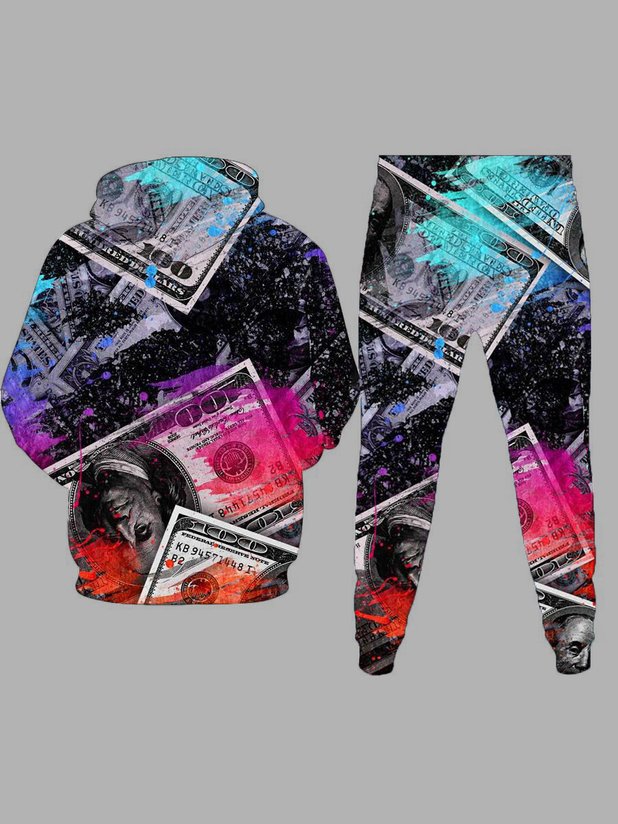 

LW Men Tie Dye Money Print Tracksuit Set, Multi