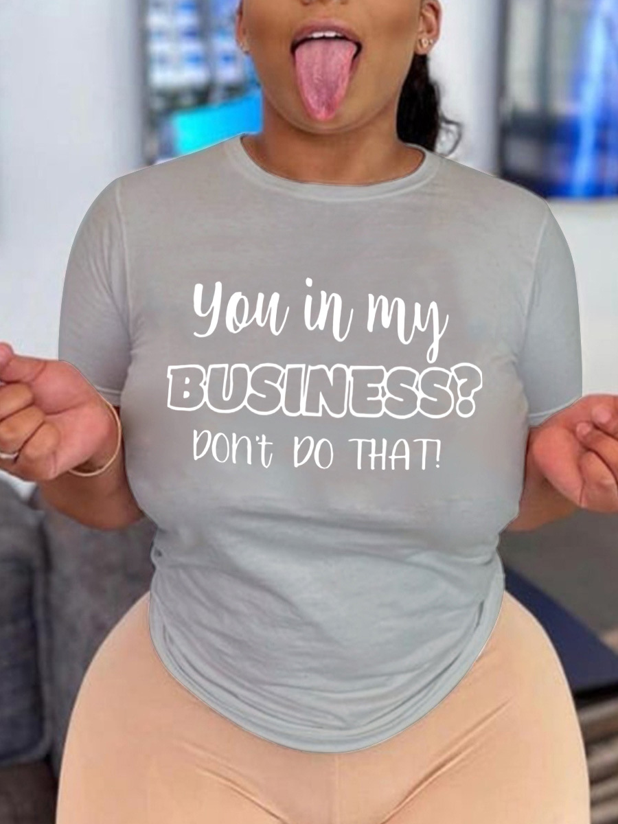 

LW Plus Size Casual Round Neck Letter Print T-shirt, Light grey