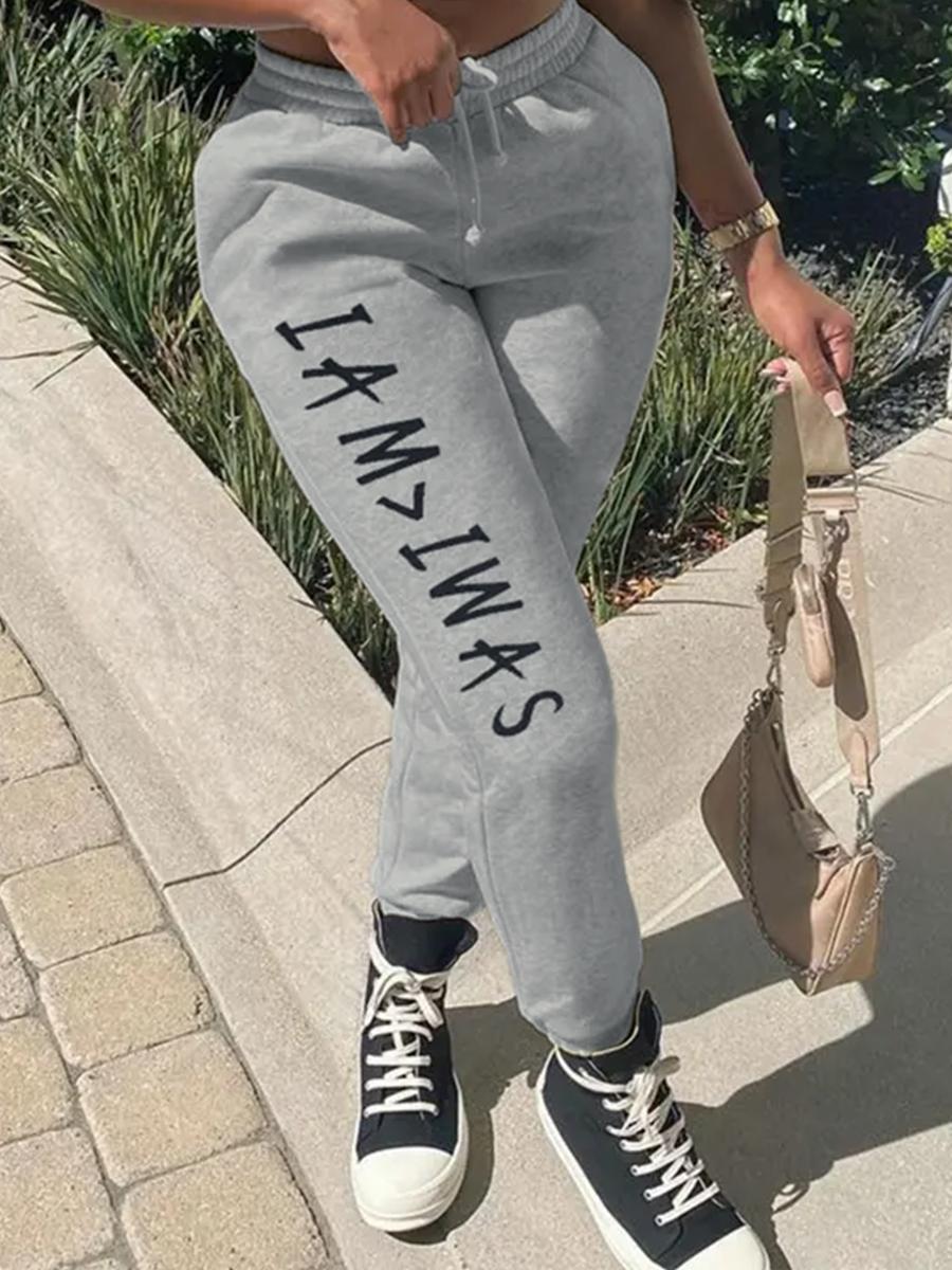 

LW Letter Print Drawstring Sweatpants, Grey