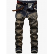 LW Men Street Stretchy Denim Plaid Pattern Jeans
