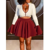 LW Casual Zipper Design Wine Red Two-piece Skirt S