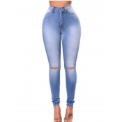 LW Trendy Hollow-out Blue Jeans