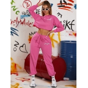 LW Letter Print Crop Top Tracksuit Set