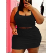 LW BASICS Plus Size U Neck Elastic Crop Top Skirt 