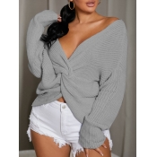 LW V Neck Twist Front Rib-Knit Sweater