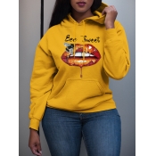 LW Plus Size Lip Letter Bee Print Hoodie
