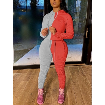 

LW Ruched Color-lump Patchwork Tracksuit Set, Red