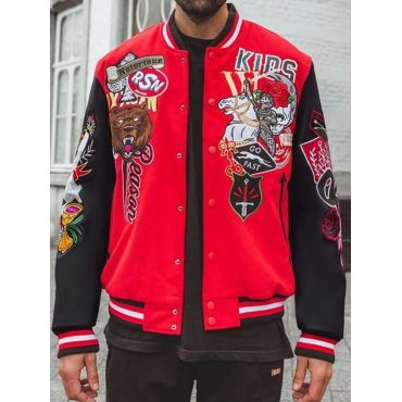 

LW Street Print Patchwork Red Men Jacket