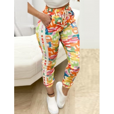 

LW BASICS Letter Print Drawstring Pants, Multi