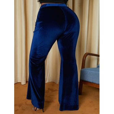

LW Plus Size Velvet Mid Waist Flared Pants, Royalblue