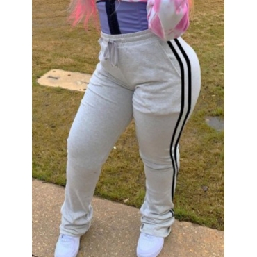 

LW Drawstring Striped Sweatpants, Grey