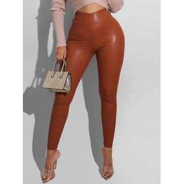 

LW BASICS Solid Skinny Leather Pants, Brown