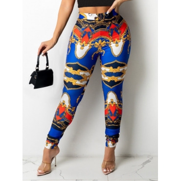 

LW BASICS Mid Waist Mixed Print Skinny Pants, Blue