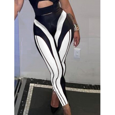 

LW SXY High-waisted Striped Patchwork Pants, White