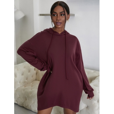 

LW EDGE Dropped Shoulder Loose Sweat Dress, Wine red