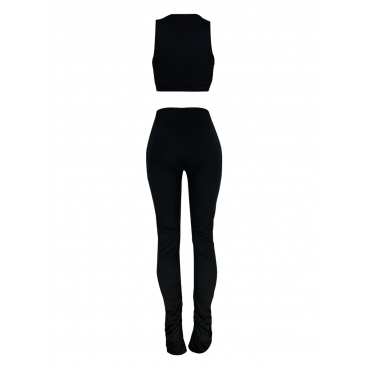 LW Sportswear Fold Design Black Two-piece Pants Set