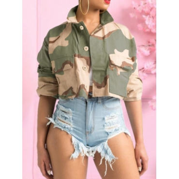 

LW Camo Print Raw Edge Coat, Khaki