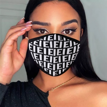 

LW BASICS Rib-Knit Letter Print Face Mask, Black