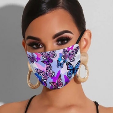 

LW COTTON Butterfly Print Face Mask, Purple