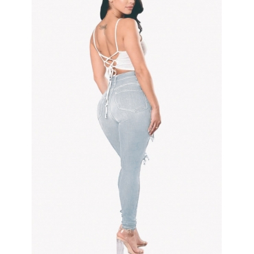 LW High-waisted Raw Edge Ripped Jeans