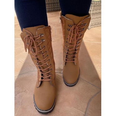 

LW Quilted Lace Up Thigh High Boots, Khaki