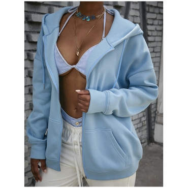 

LW COTTON Hooded Collar Oversized Hoodie, Blue