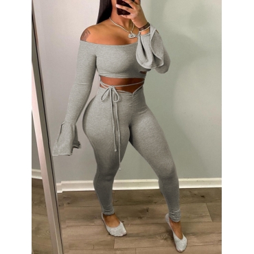 

LW SXY Off The Shoulder Flared Pants Set, Grey