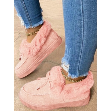 

LW Bow Decor Patchwork Plush Flats, Pink