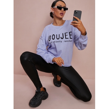 

LW BASICS Round Neck Letter Print Pants Set, Grey