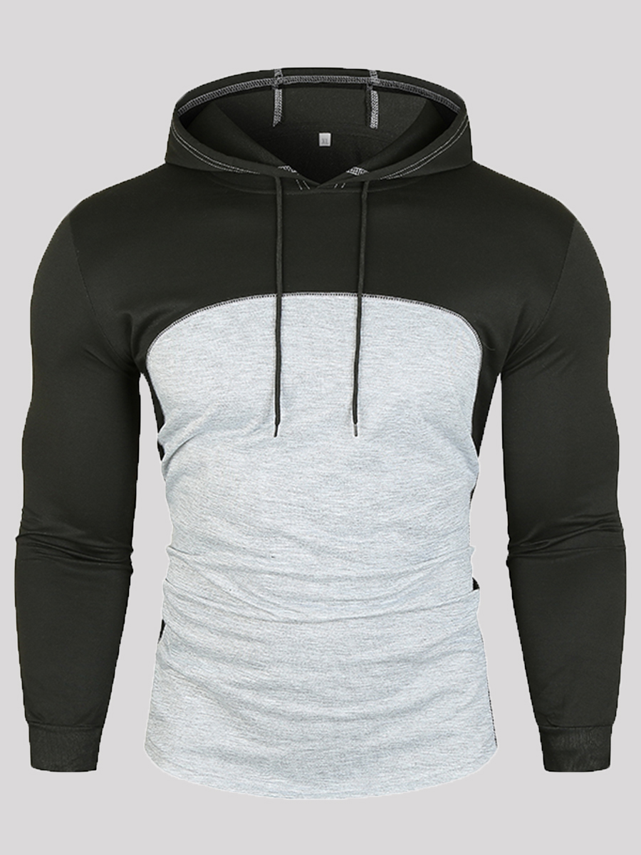 

LW Men Patchwork Pullover Hoodie, Light grey