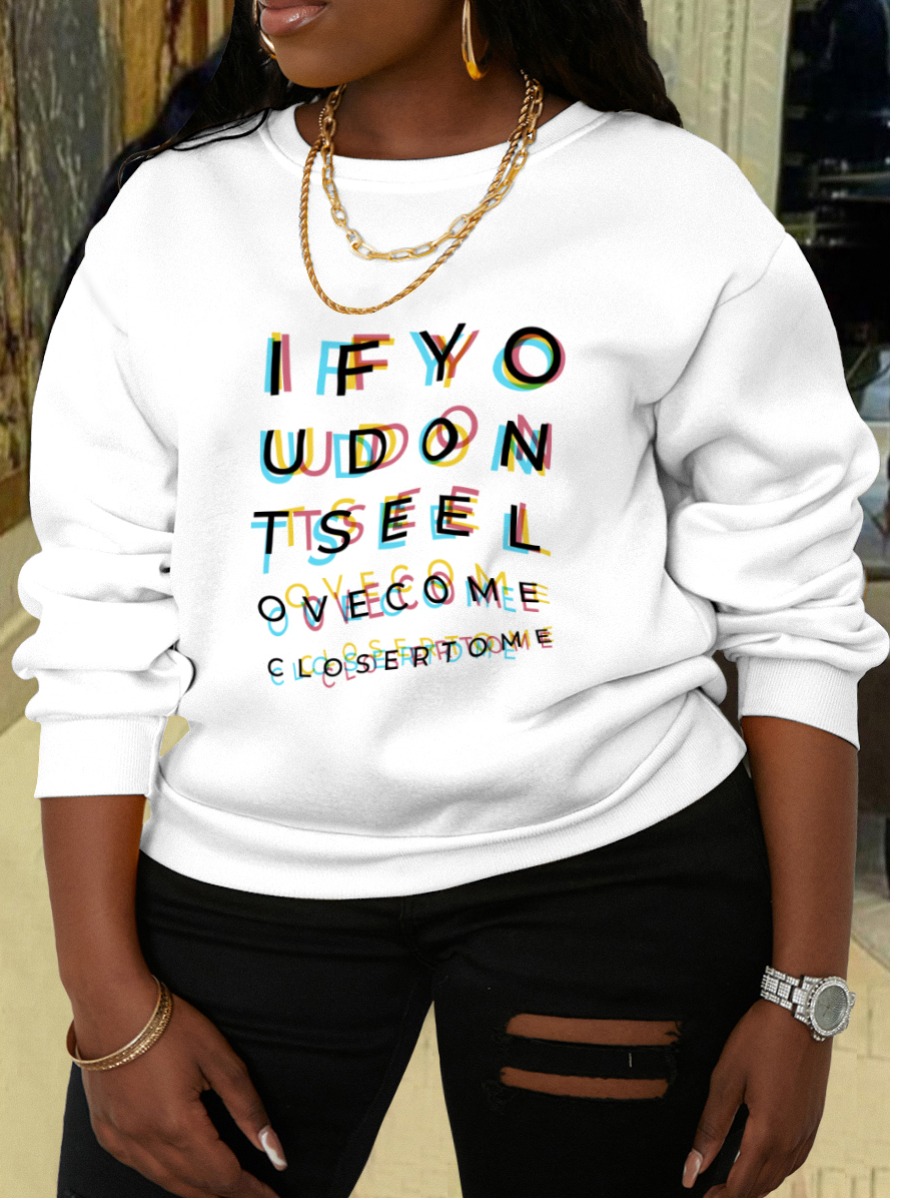 

LW Round Neck Letter Print Sweatshirt, White