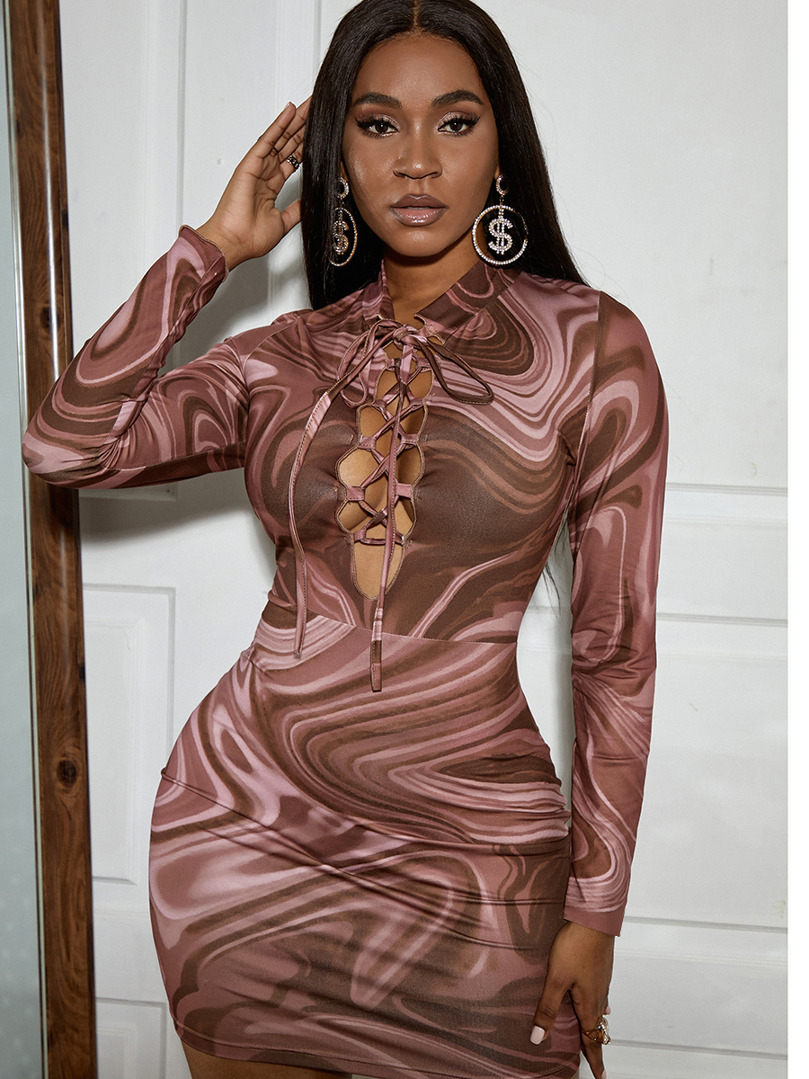 

LW SXY Cross Strap Hollow Out Bodycon Dress, Brown