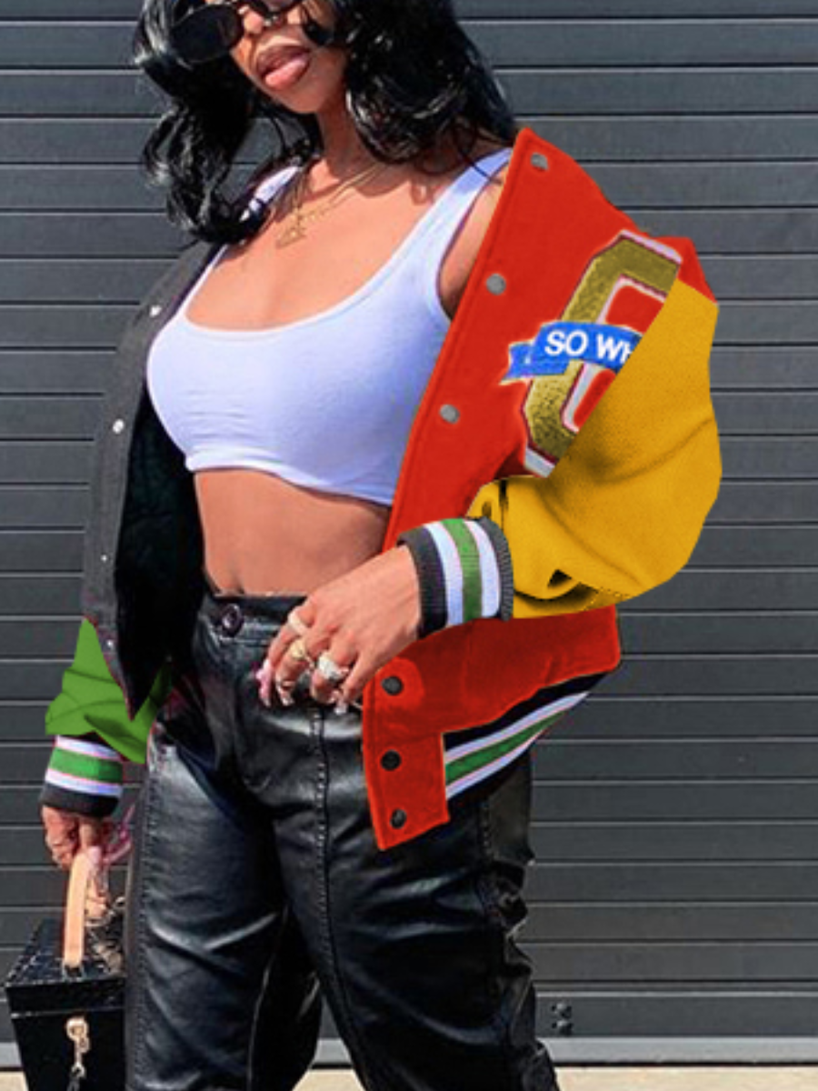 LovelyWholesale Color-lump Patchwork Jacket Fall Street Conventional Collar Spring Summer 2024