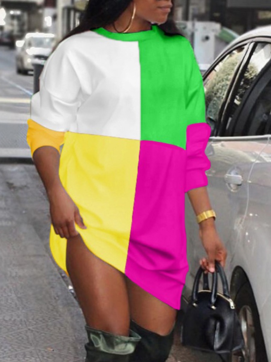 

LW Color Block Patchwork Pullover Dress, Multi