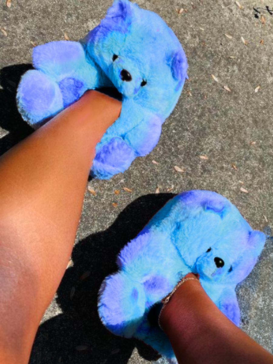 

LW Plush Gradient Print Daily Teddy Slippers, Blue