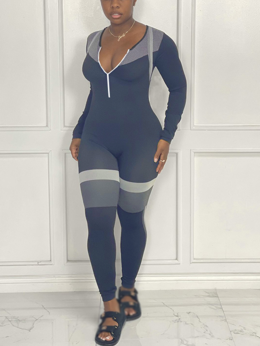

LW Striped Zip Up Skinny Jumpsuit, Grey