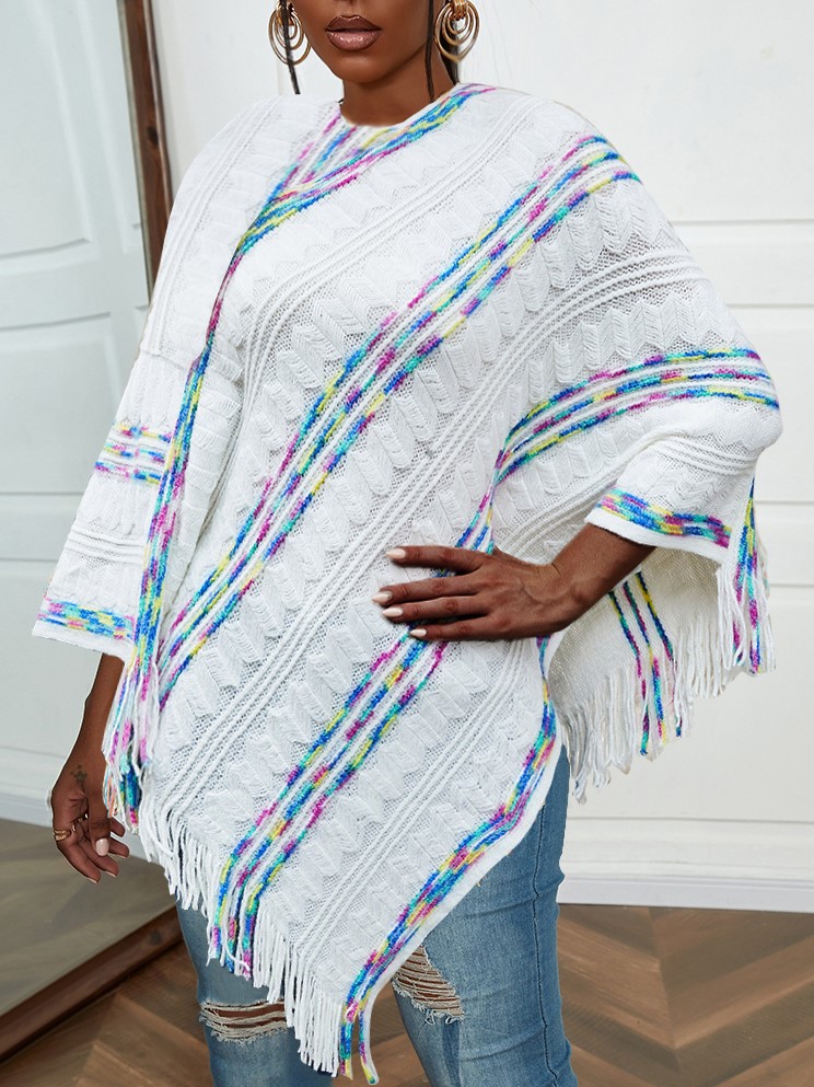 

LW Tassel Design Patchwork Sweater, White