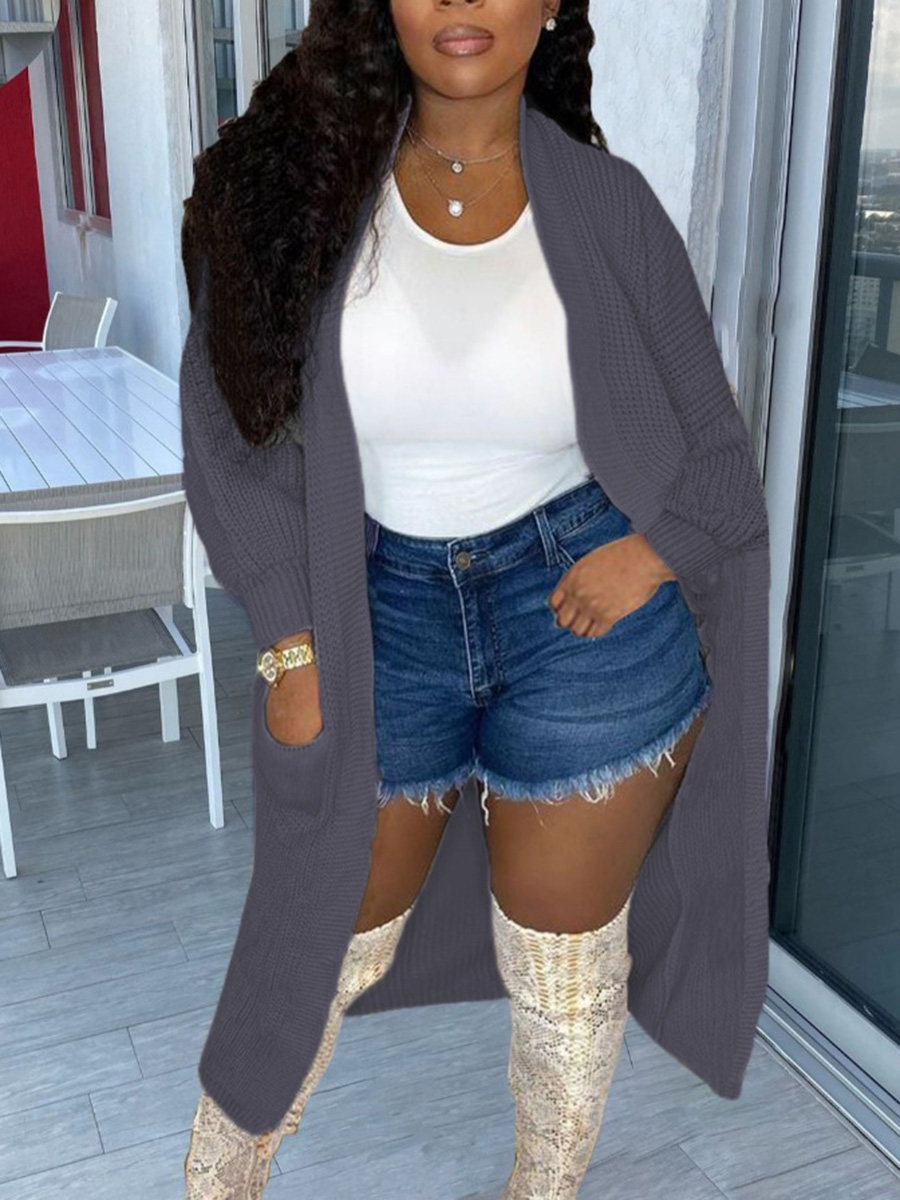 

LW Knit Open Front Pocket Design Cardigan, Grey