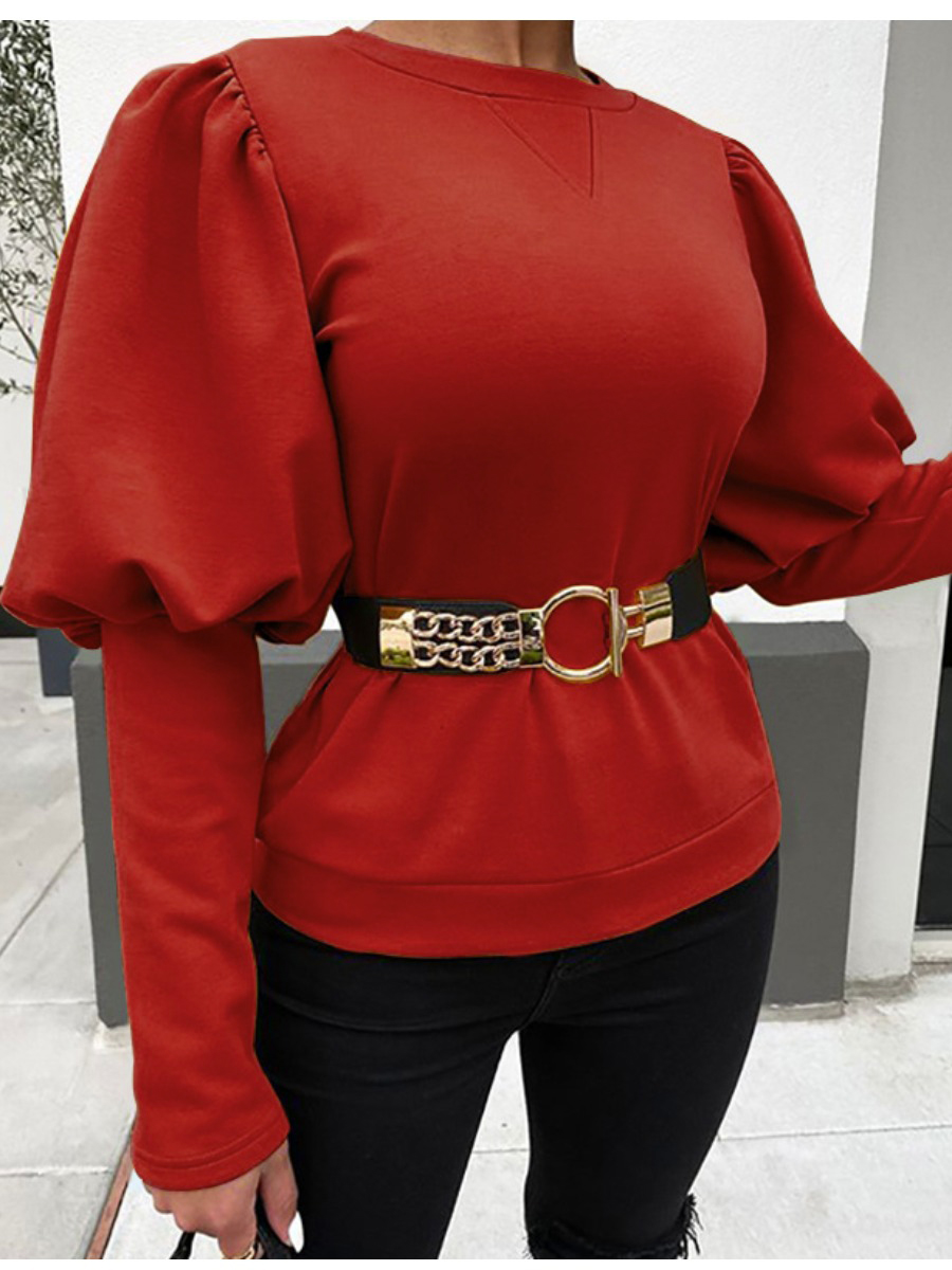 

LW Lantern Sleeve Solid Skinny T-shirt (Without Belt), Red