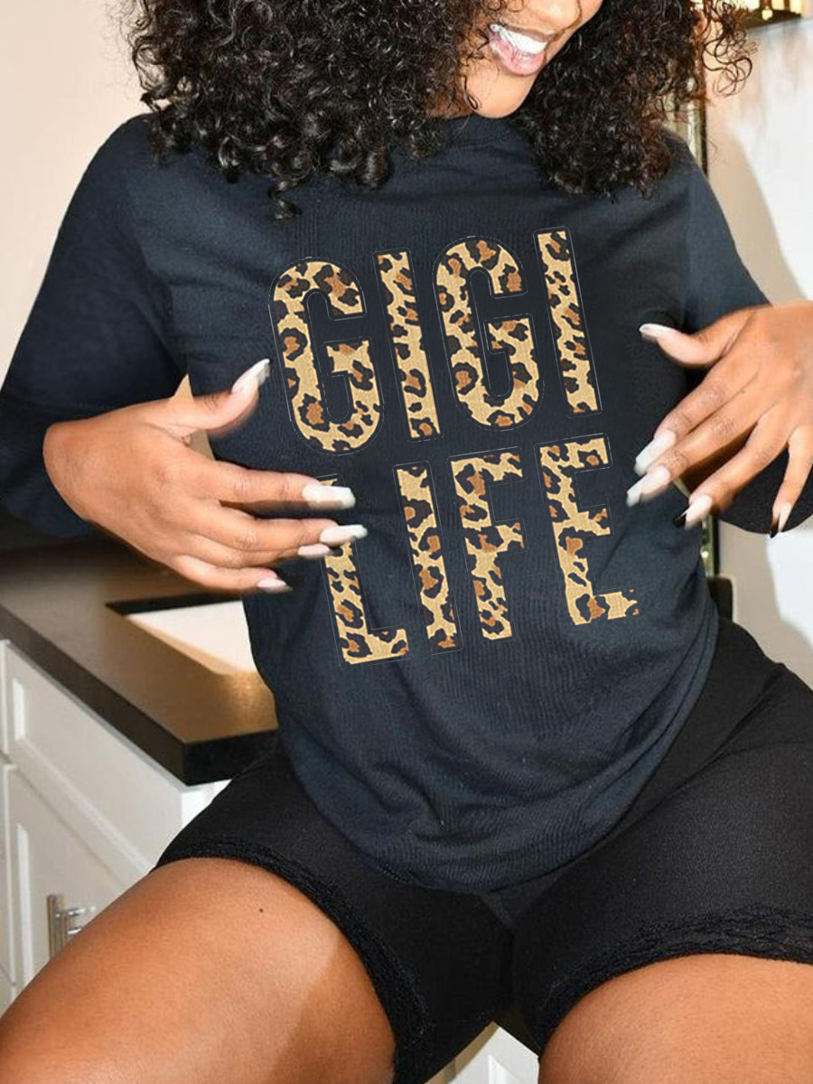 

LW Leopard Print Loose T-shirt, Black