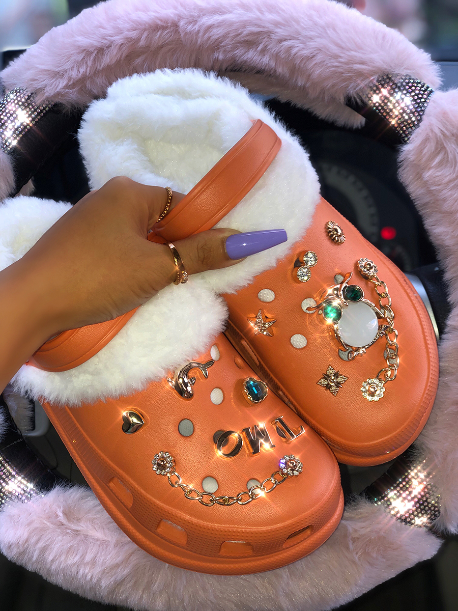 

LW DIY Crystal Patchwork Daily Slippers, Orange