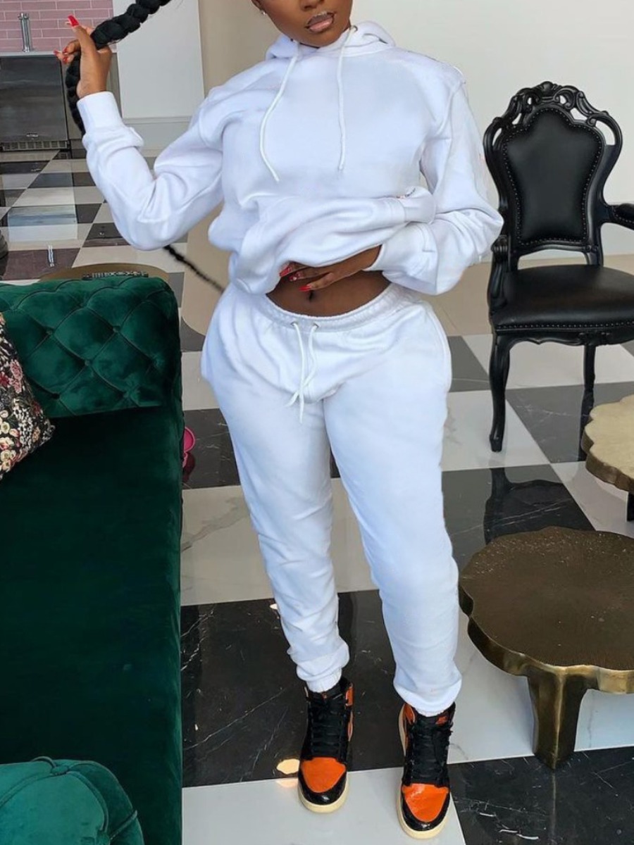 

LW BASICS Hooded Collar Oversized Tracksuit Set, White