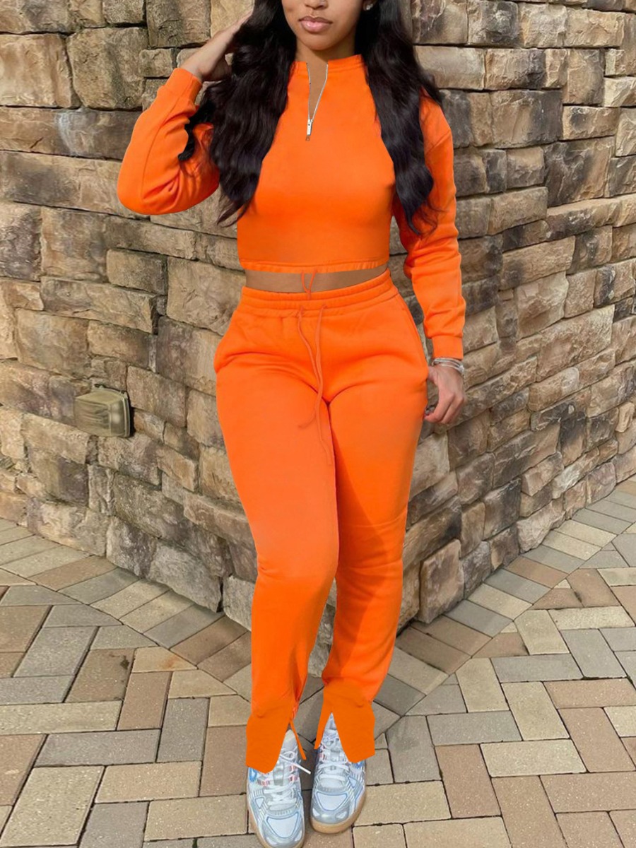 

LW Zipper Design Drawstring Crop Pants Set, Croci