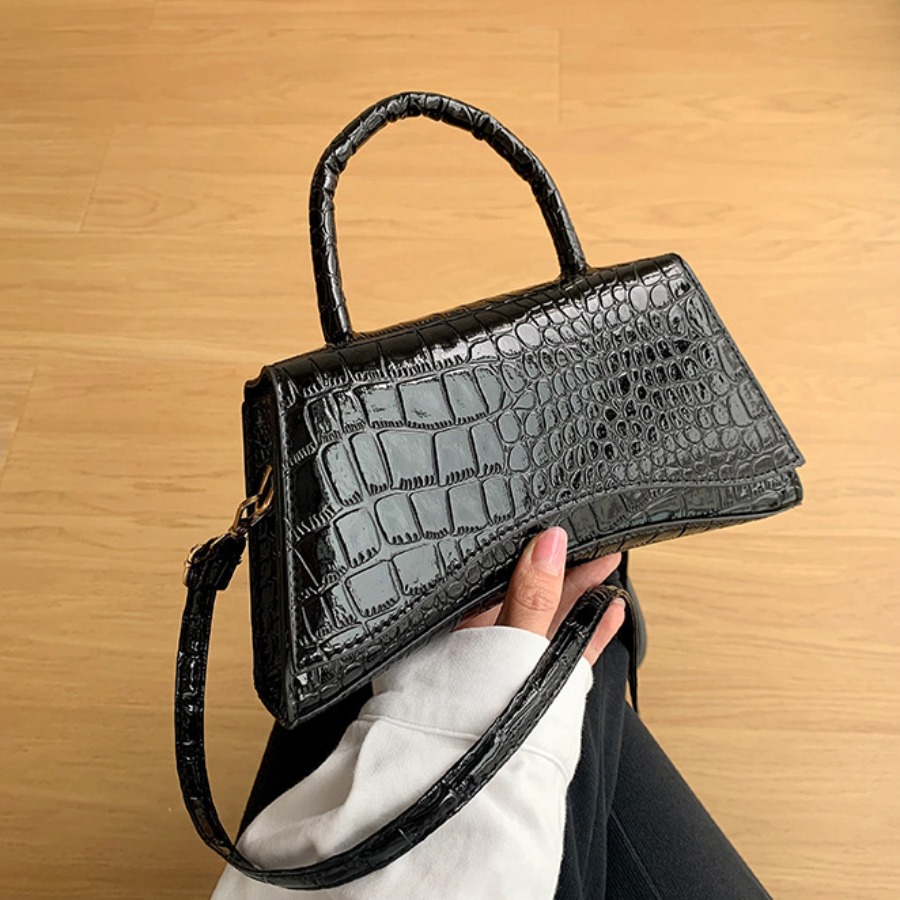 LW Embossed Leather Messenger Bag